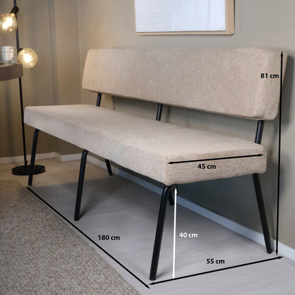 Eetkamerbank Wendy 180cm beige stof