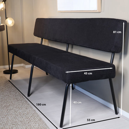 Eetkamerbank Wendy 180cm zwart stof