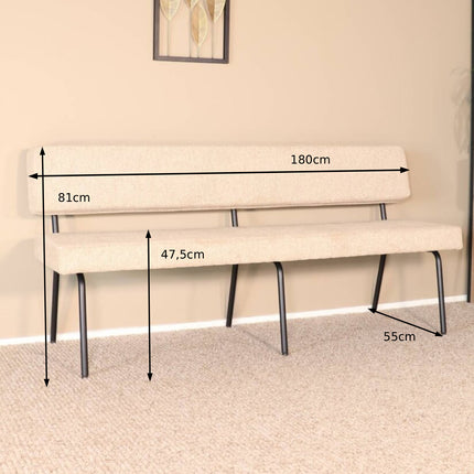 Eetkamerbank Wendy 180cm beige stof