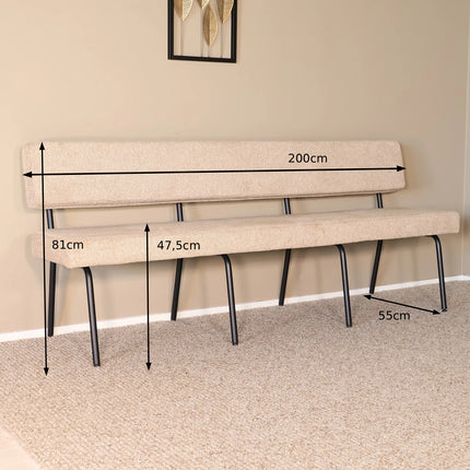 Eetkamerbank Wendy 200cm beige stof