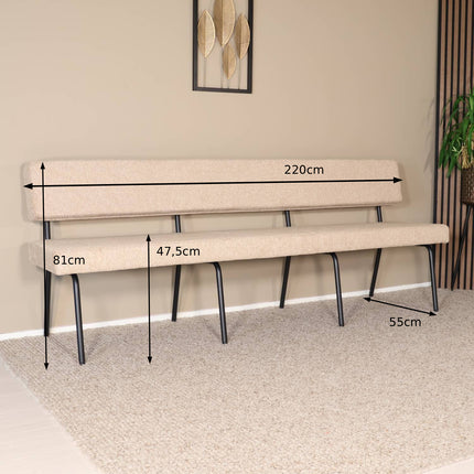 Eetkamerbank Wendy 220cm beige stof