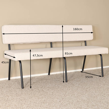 Eetkamerbank Wendy 160cm zand stof