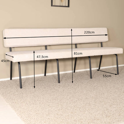 Eetkamerbank Wendy 220cm zand stof