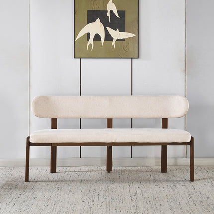 Eetkamerbank Japandi 180cm beige Naomi walnoot
