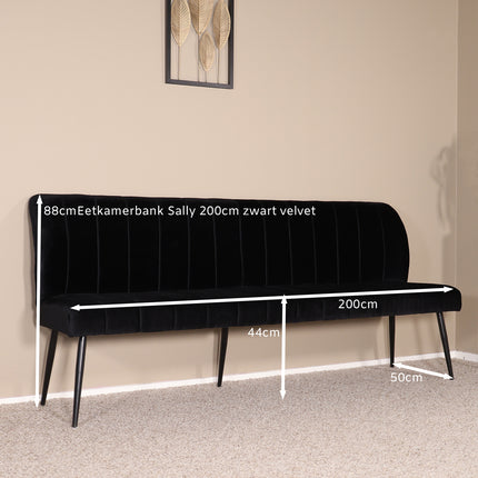 Eetkamerbank Sally 200cm zwart velvet