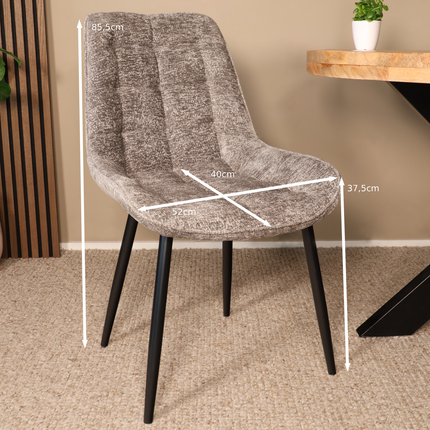 SET DEAL 6 stuks: Eetkamerstoel grijs chenille de Vince