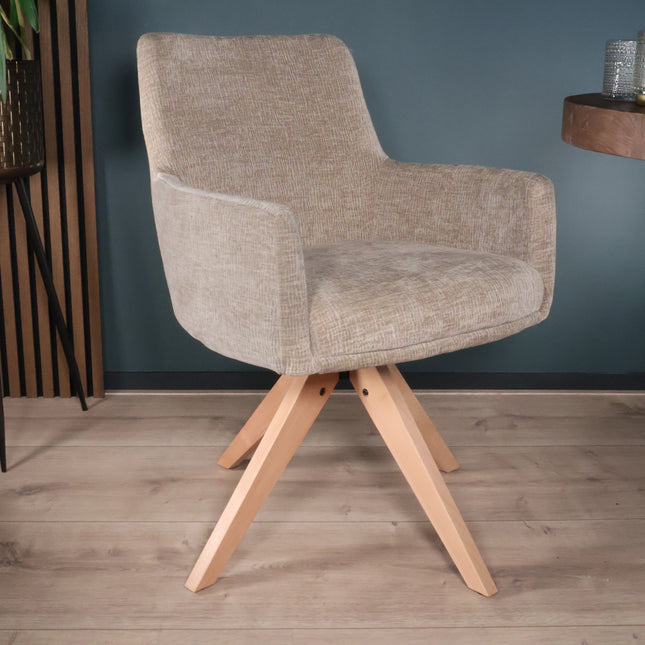 SET DEAL 6 stuks: Eetkamerstoel draaibaar taupe stof Gemma