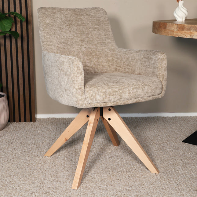 SET DEAL 4 stuks: Eetkamerstoel draaibaar taupe stof Gemma