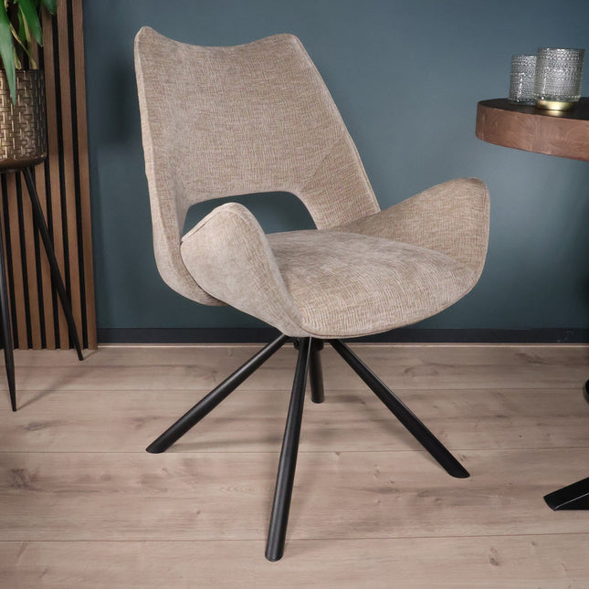 SET DEAL: 6 Eetkamerstoelen draaibaar taupe stof Kevin