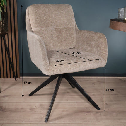 SET DEAL 6 stuks: Eetkamerstoel draaibaar taupe stof Lieve