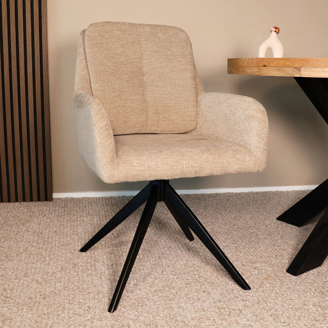SET DEAL 6 stuks: Eetkamerstoel draaibaar taupe stof Lieve