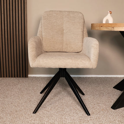 SET DEAL 4 stuks: Eetkamerstoel draaibaar taupe stof Lieve