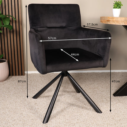 SET DEAL 4 stuks: Eetkamerstoel draaibaar zwart velvet Puck