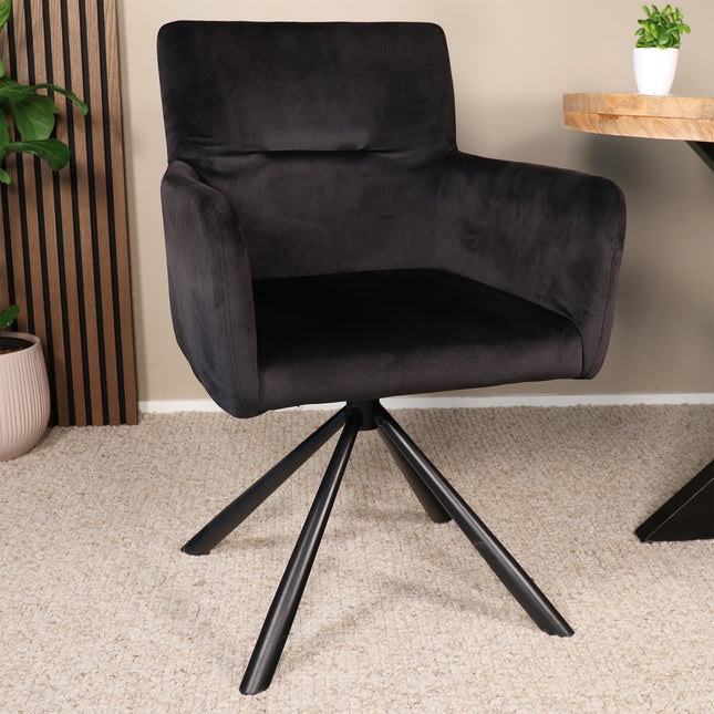 SET DEAL 6 stuks: Eetkamerstoel draaibaar zwart velvet Puck