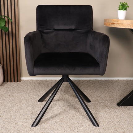 SET DEAL 4 stuks: Eetkamerstoel draaibaar zwart velvet Puck