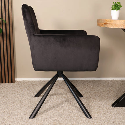 SET DEAL 4 stuks: Eetkamerstoel draaibaar zwart velvet Puck