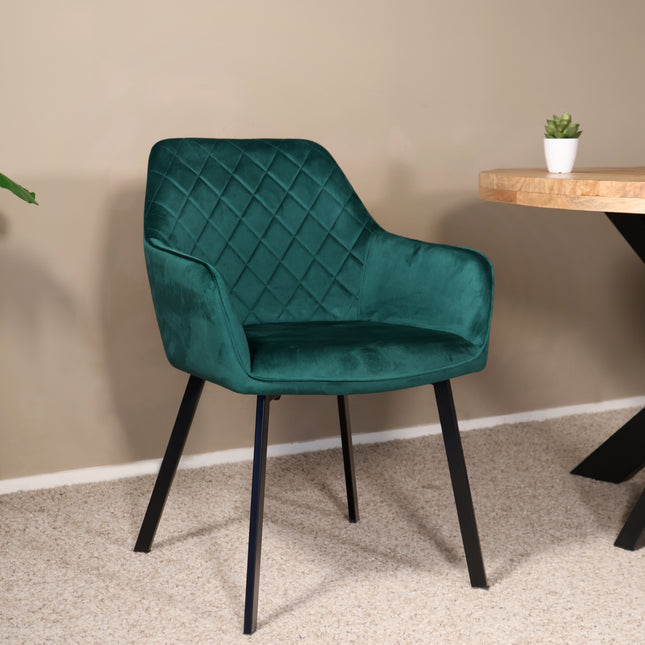 SET DEAL 6 stuks: Eetkamerstoel groen velvet Yurgan
