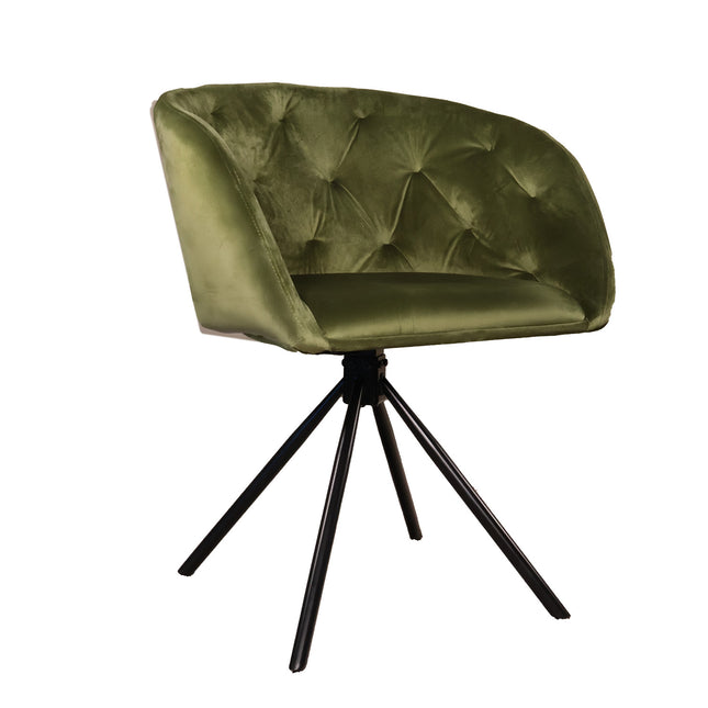 SET DEAL 4 stuks: Eetkamerstoel draaibaar olijfgroen velvet Willow