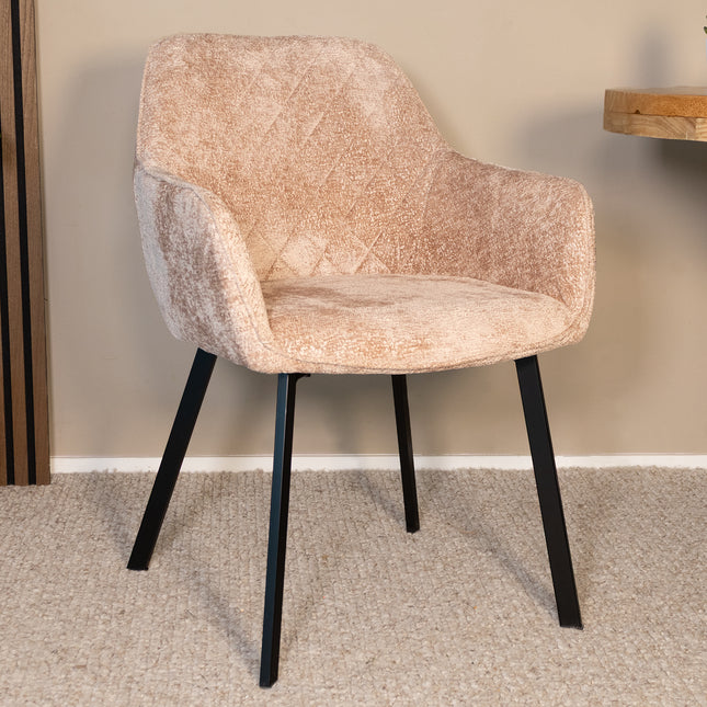 SET DEAL 4 stuks: Eetkamerstoel taupe chenille Yurgan