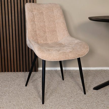 SET DEAL 6 stuks: Eetkamerstoel beige chenille de Vince