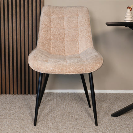 SET DEAL 6 stuks: Eetkamerstoel beige chenille de Vince
