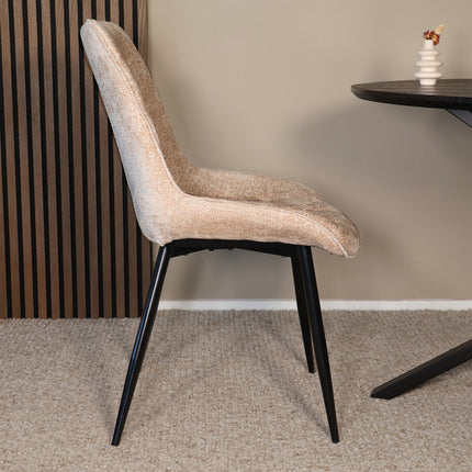 SET DEAL 6 stuks: Eetkamerstoel beige chenille de Vince