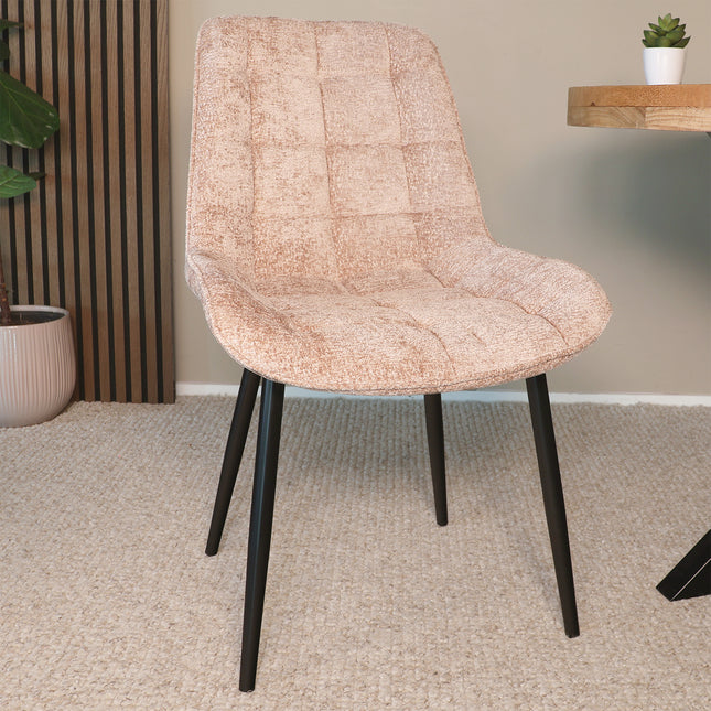 SET DEAL: 4 Eetkamerstoelen taupe chenille de Vince