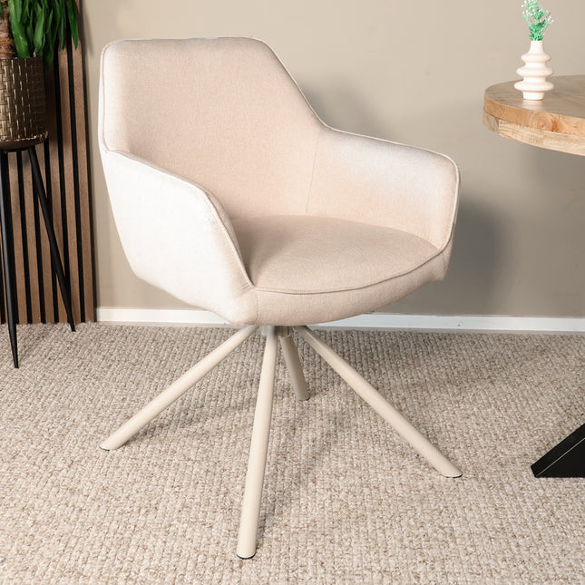 SET DEAL: 4 stuks Eetkamerstoel draaibaar beige stof Lies