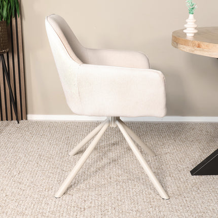 SET DEAL: 6 stuks Eetkamerstoel draaibaar beige stof Lies