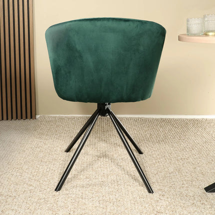 SET DEAL 6 stuks: Eetkamerstoel draaibaar donkergroen velvet Willow