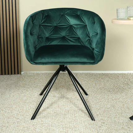 SET DEAL 4 stuks: Eetkamerstoel draaibaar donkergroen velvet Willow