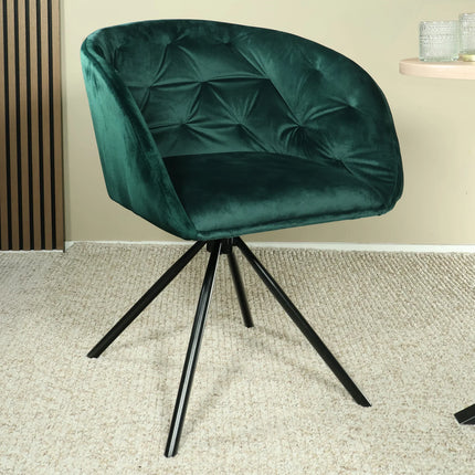 SET DEAL 6 stuks: Eetkamerstoel draaibaar donkergroen velvet Willow