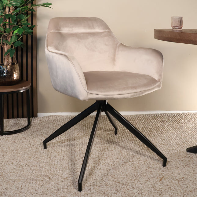 SET DEAL 6 stuks: Eetkamerstoel draaibaar Montana taupe velvet