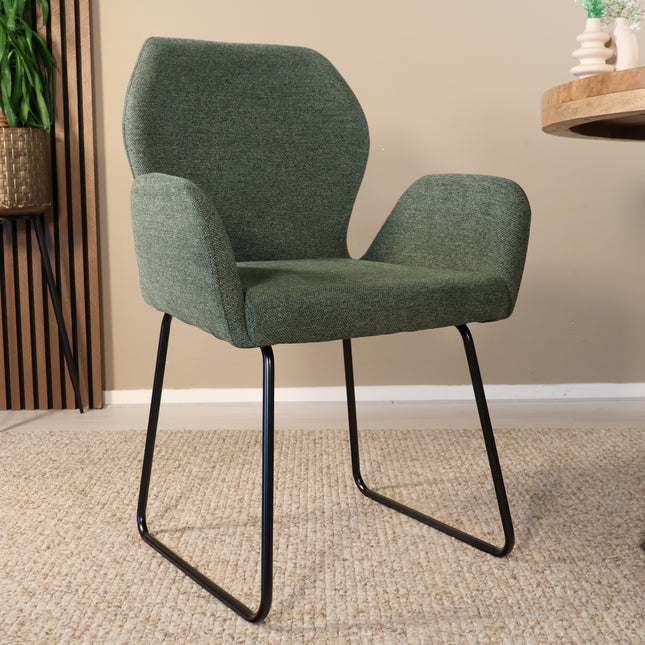 SET DEAL: 6 Eetkamerstoelen geweven stof donkergroen Miley