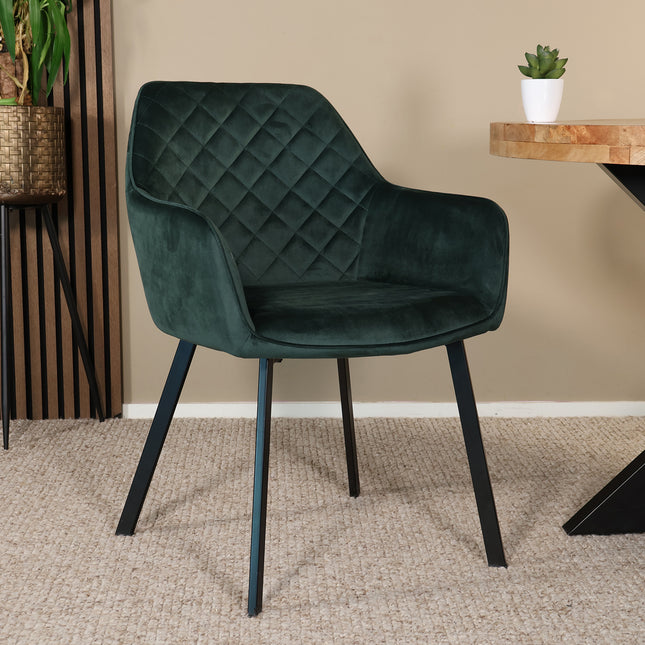 SET DEAL 4 stuks: Eetkamerstoel groen velvet Yurgan