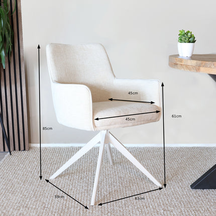 SET DEAL: 6 stuks Eetkamerstoel draaibaar beige chenille Lumi