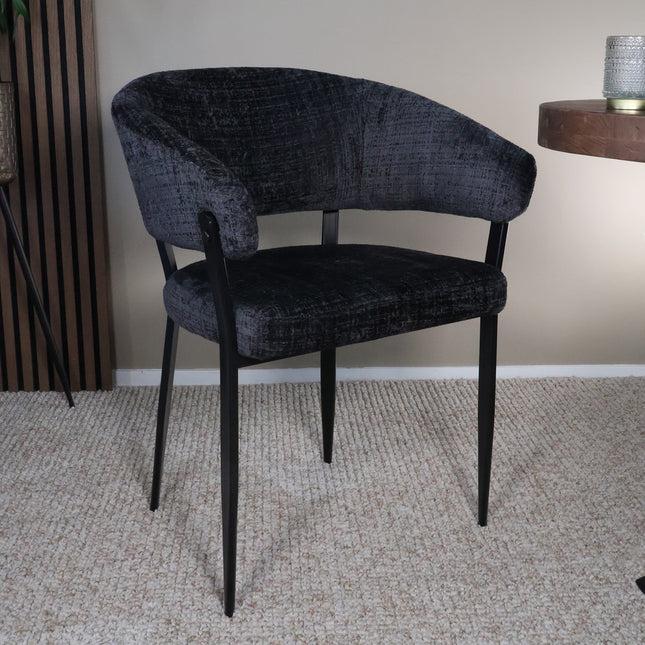 SET DEAL: 6 Eetkamerstoelen zwart chenille Ziva