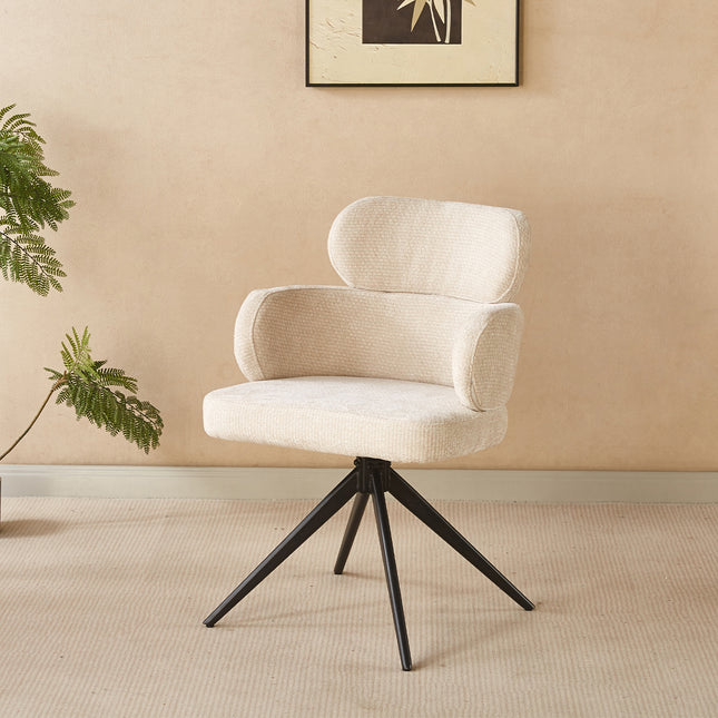 Eetkamerstoel draaibaar beige chenille Elinor