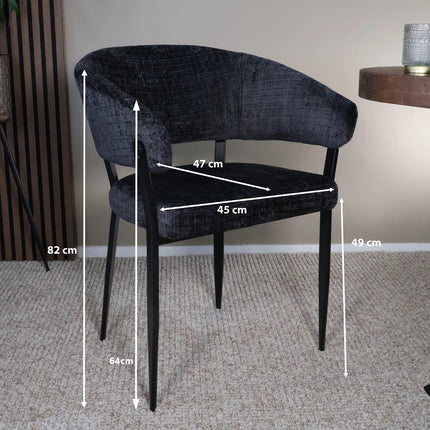 SET DEAL: 4 Eetkamerstoelen Japandi zwart chenille Ziva