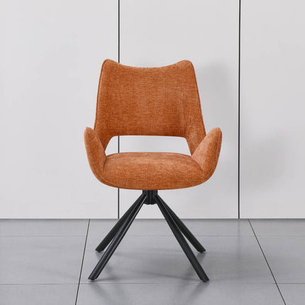SET DEAL 6 stuks: Eetkamerstoel draaibaar cognac stof Kevin