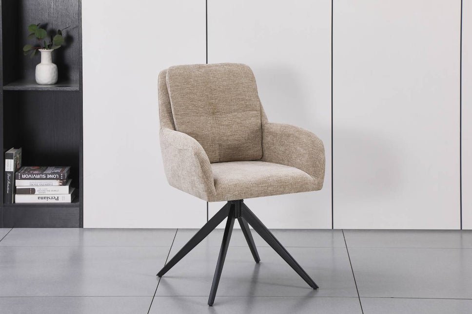 SET DEAL 4 stuks: Eetkamerstoel draaibaar taupe stof Lieve