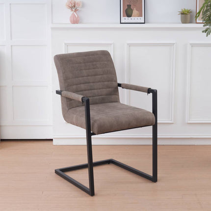 SET DEAL: 6 stuks Eetkamerstoel met armleuning grijs microvezel Noor