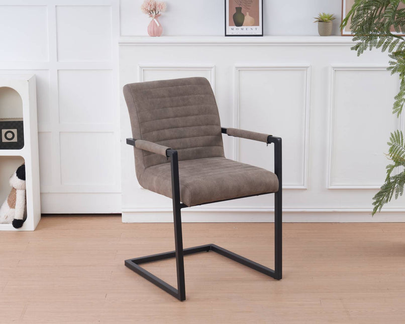 SET DEAL: 6 stuks Eetkamerstoel met armleuning grijs microvezel Noor