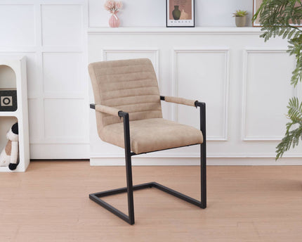 SET DEAL: 6 stuks Eetkamerstoel met armleuning zand microvezel Noor