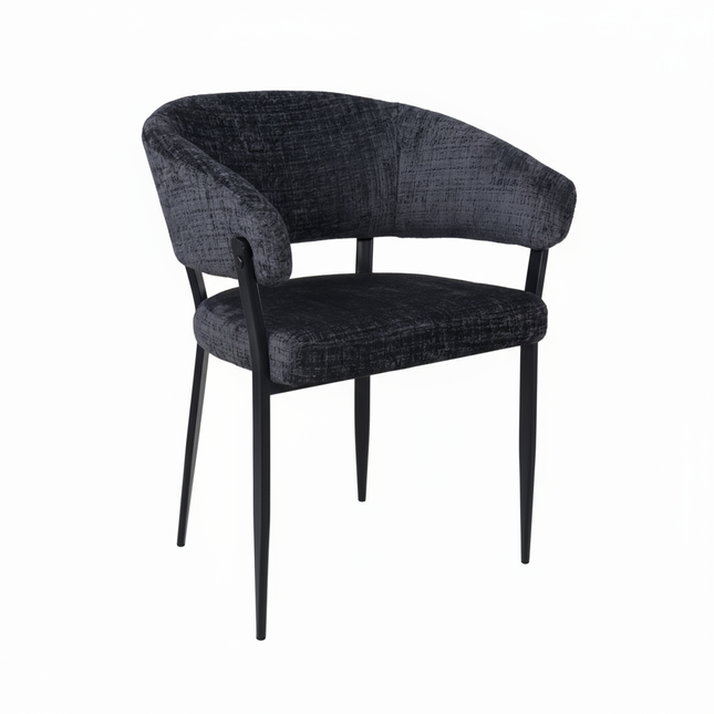 SET DEAL: 6 Eetkamerstoelen Japandi zwart chenille Ziva