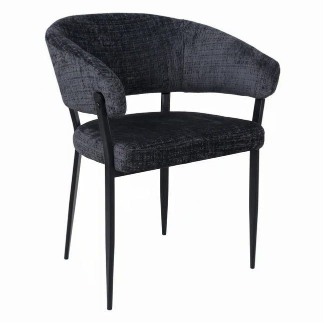 Eetkamerstoel Japandi zwart chenille Ziva