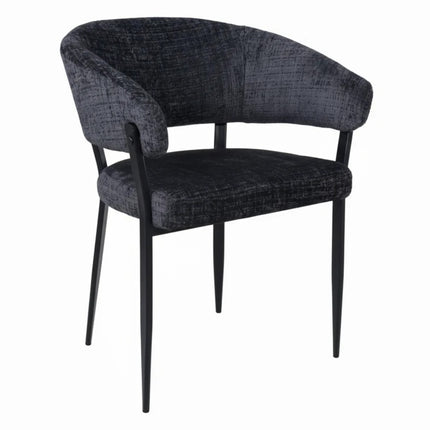 Eetkamerstoel Japandi zwart chenille Ziva