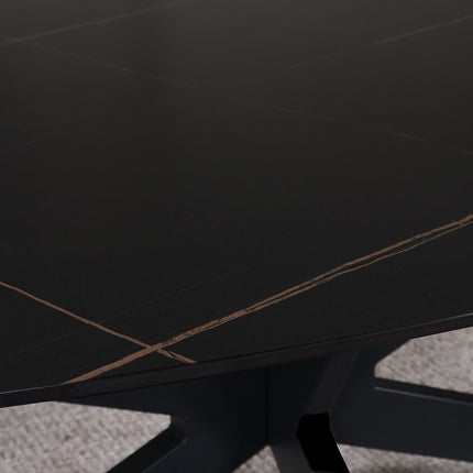 Eettafel marmerlook Figo ovaal 210cm zwart steen