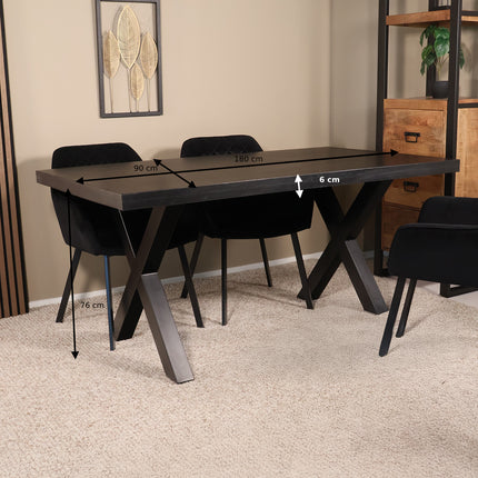 Eettafel Zeno rechthoekig 180cm zwart mangohout