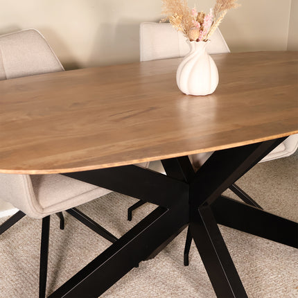 Eettafel Austin deens ovaal 180cm lichtbruin mangohout